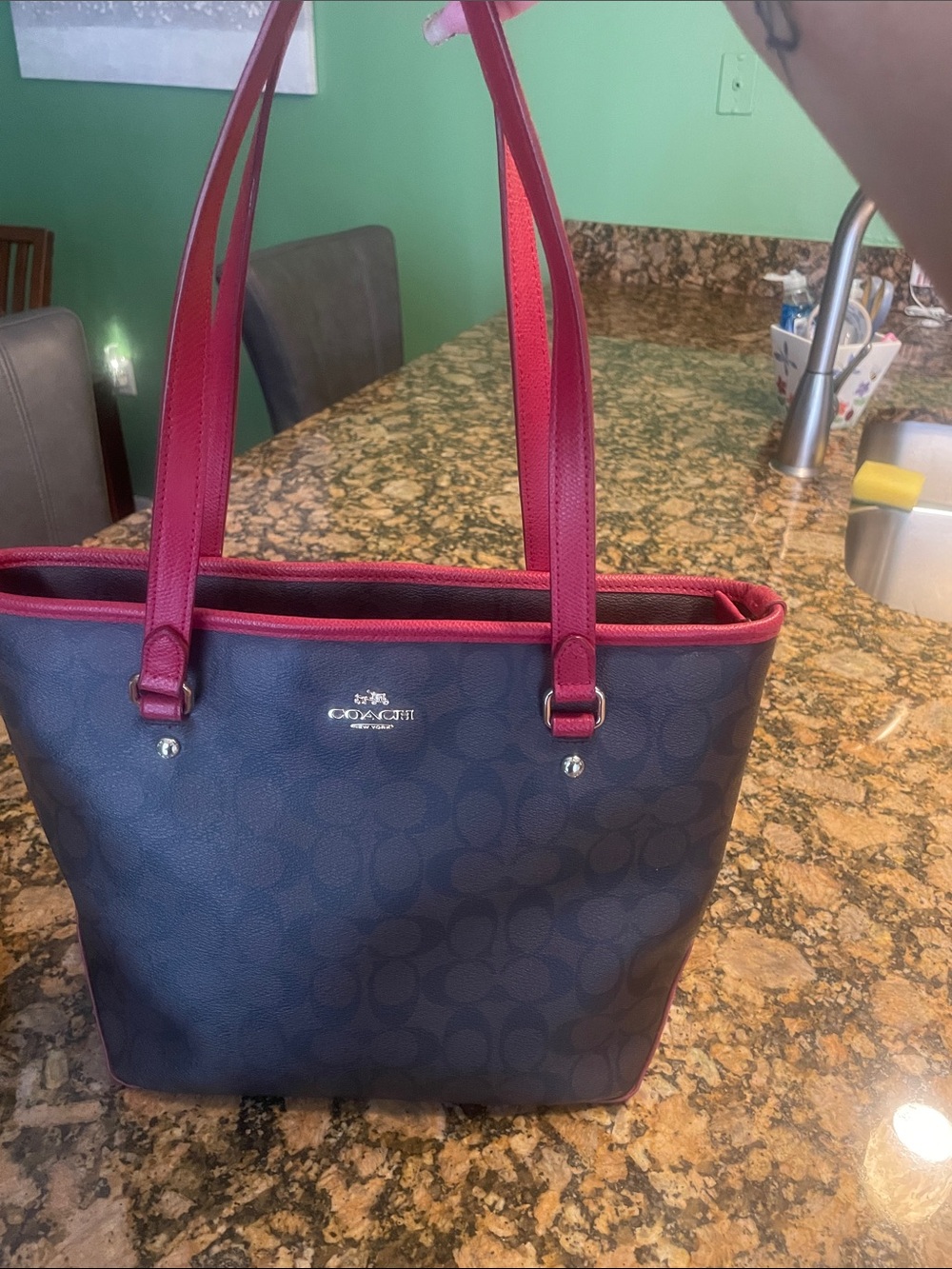 Coach Black Signature Canvas Tote with Red Trim and Handles